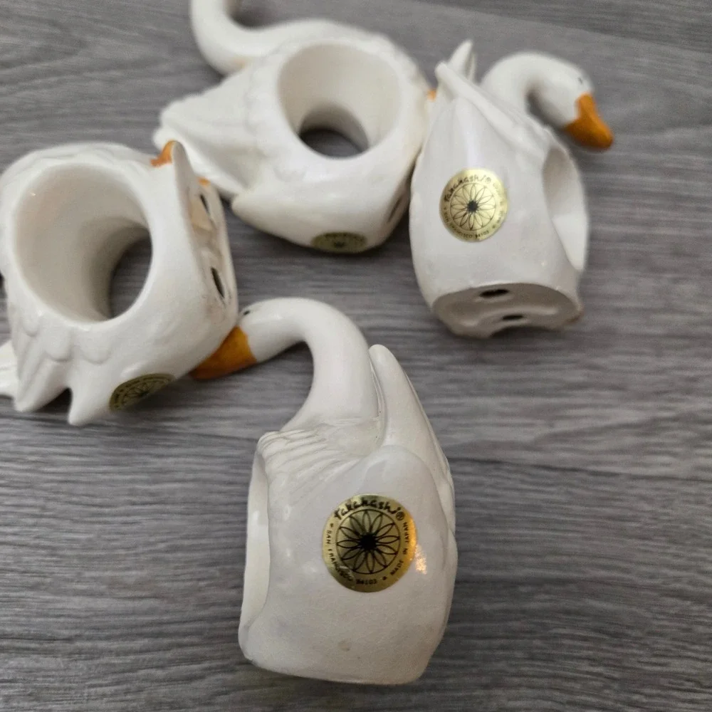 White Goose Napkin Rings Set 4 Vintage Ceramic Japan Cottagecore 80s